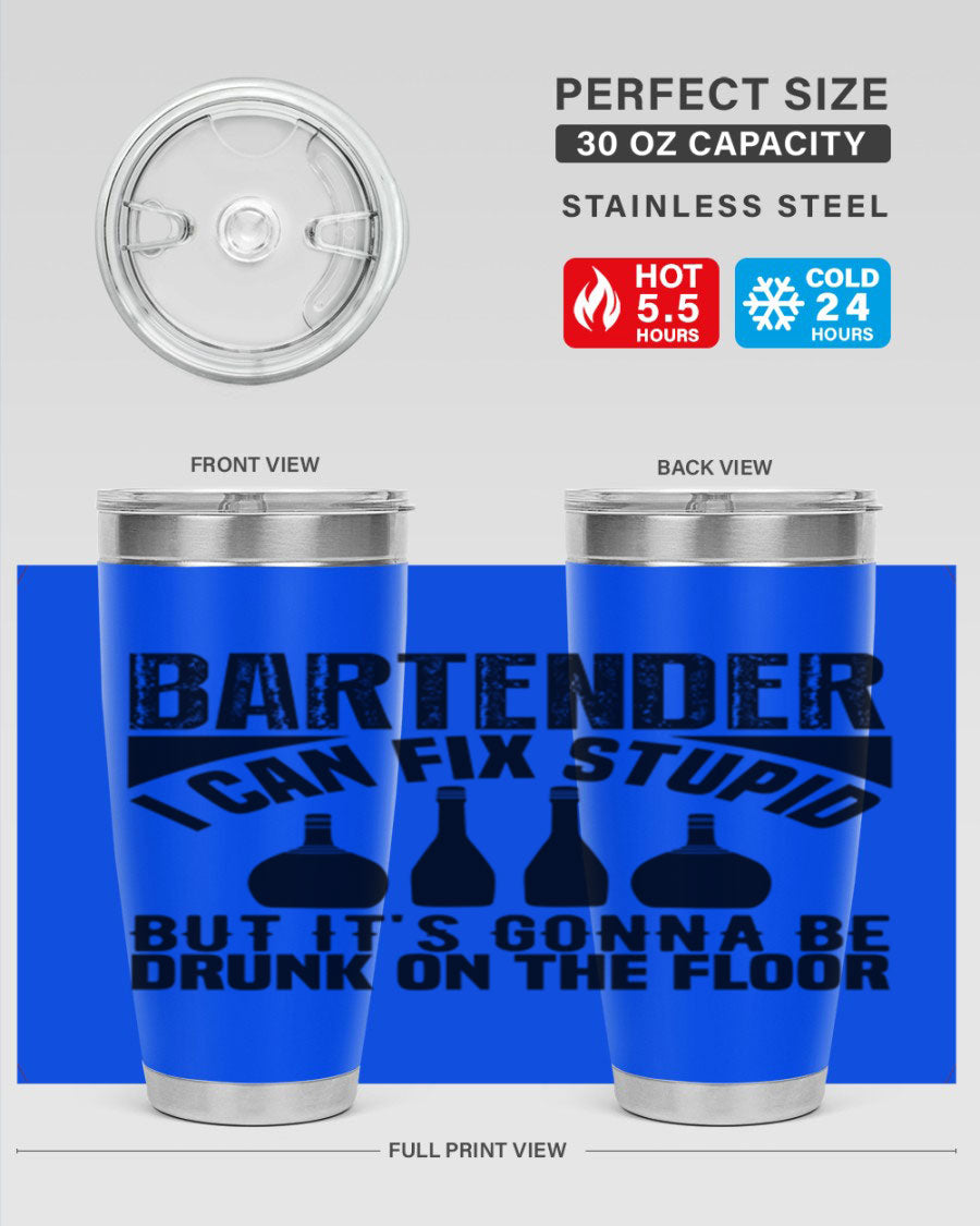 Bartender I Can Fix Style 9# tumbler, a 20oz double wall vacuum stainless steel drink container with a copper lining and a drink-thru lid.