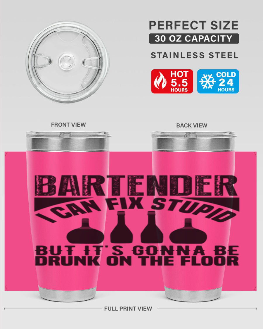 Bartender I Can Fix Style 9# tumbler, a 20oz double wall vacuum stainless steel drink container with a copper lining and a drink-thru lid.