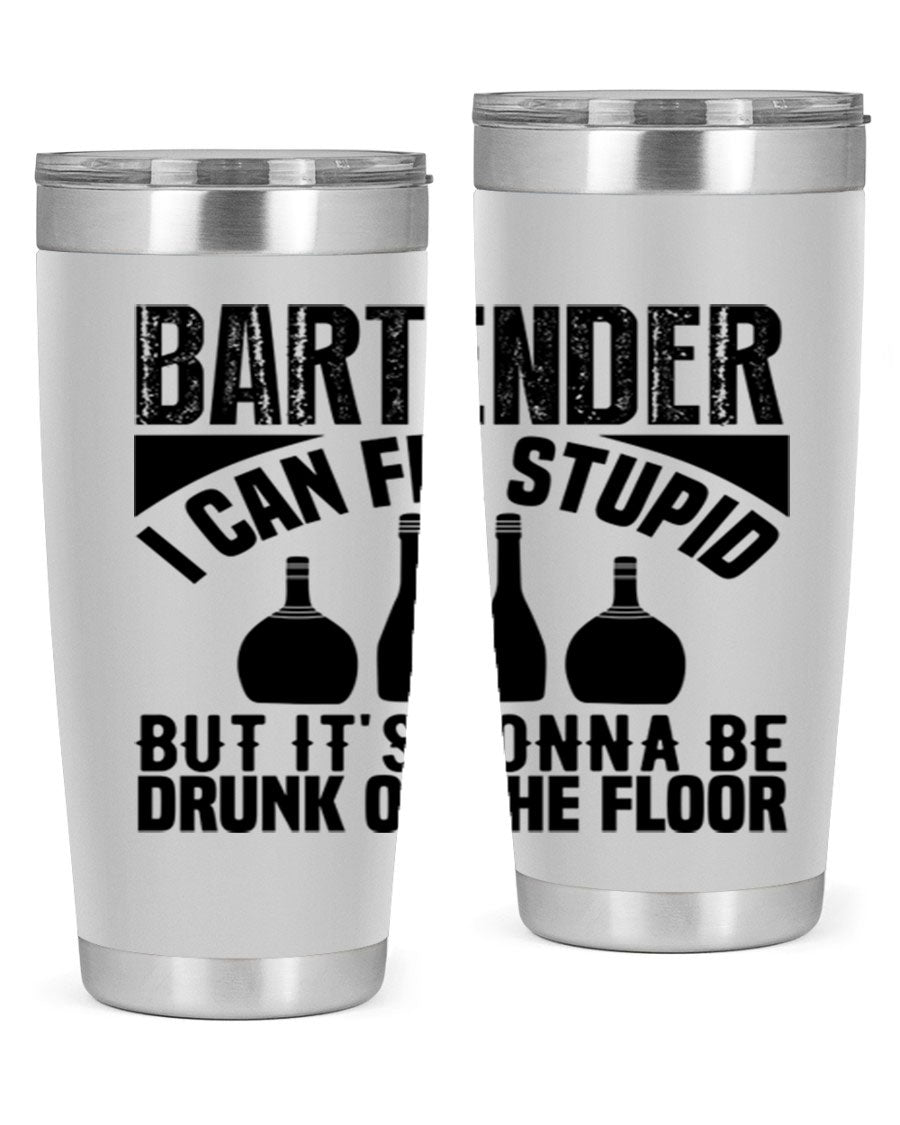 Bartender I Can Fix Style 9# tumbler, a 20oz double wall vacuum stainless steel drink container with a copper lining and a drink-thru lid.