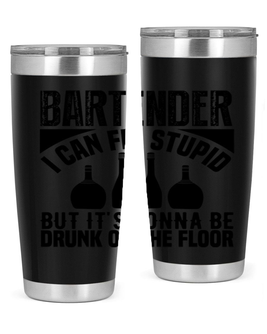Bartender I Can Fix Style 9# tumbler, a 20oz double wall vacuum stainless steel drink container with a copper lining and a drink-thru lid.