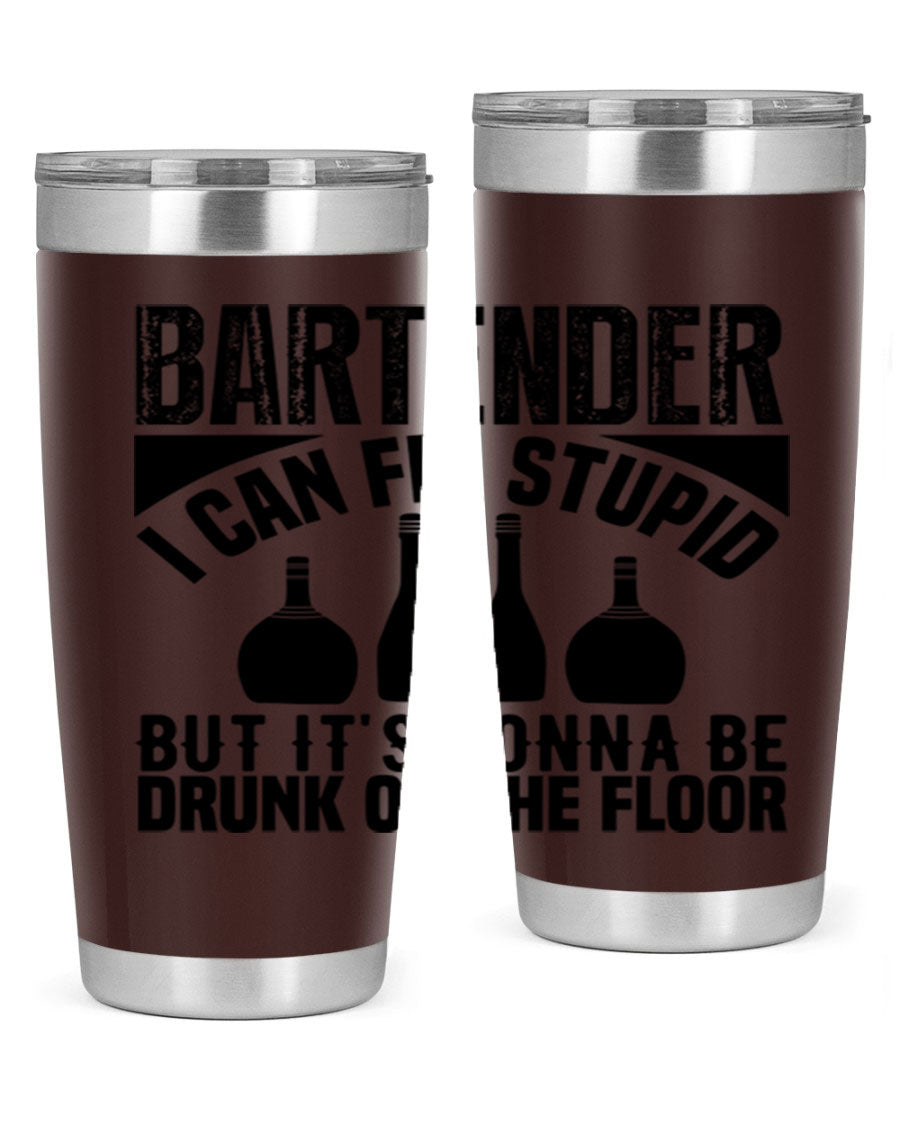Bartender I Can Fix Style 9# tumbler, a 20oz double wall vacuum stainless steel drink container with a copper lining and a drink-thru lid.