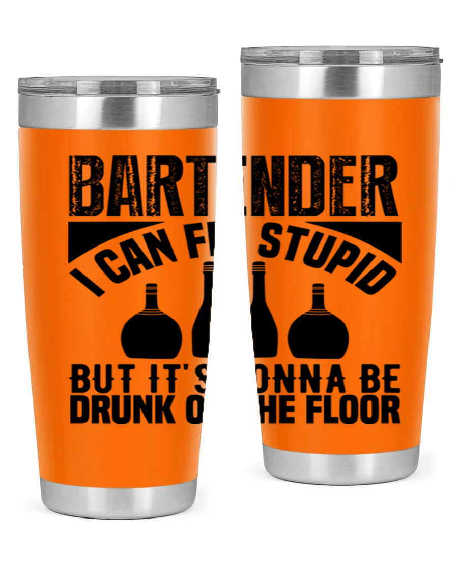Bartender I Can Fix Style 9# tumbler, a 20oz double wall vacuum stainless steel drink container with a copper lining and a drink-thru lid.