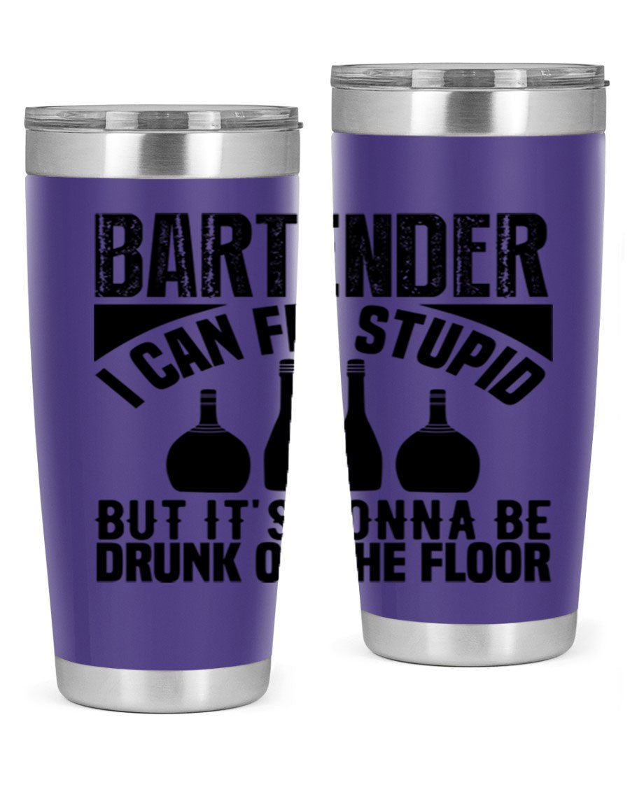 Bartender I Can Fix Style 9# tumbler, a 20oz double wall vacuum stainless steel drink container with a copper lining and a drink-thru lid.
