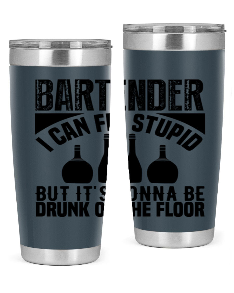 Bartender I Can Fix Style 9# tumbler, a 20oz double wall vacuum stainless steel drink container with a copper lining and a drink-thru lid.