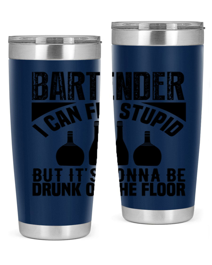Bartender I Can Fix Style 9# tumbler, a 20oz double wall vacuum stainless steel drink container with a copper lining and a drink-thru lid.
