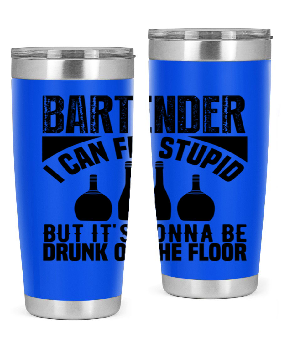 Bartender I Can Fix Style 9# tumbler, a 20oz double wall vacuum stainless steel drink container with a copper lining and a drink-thru lid.