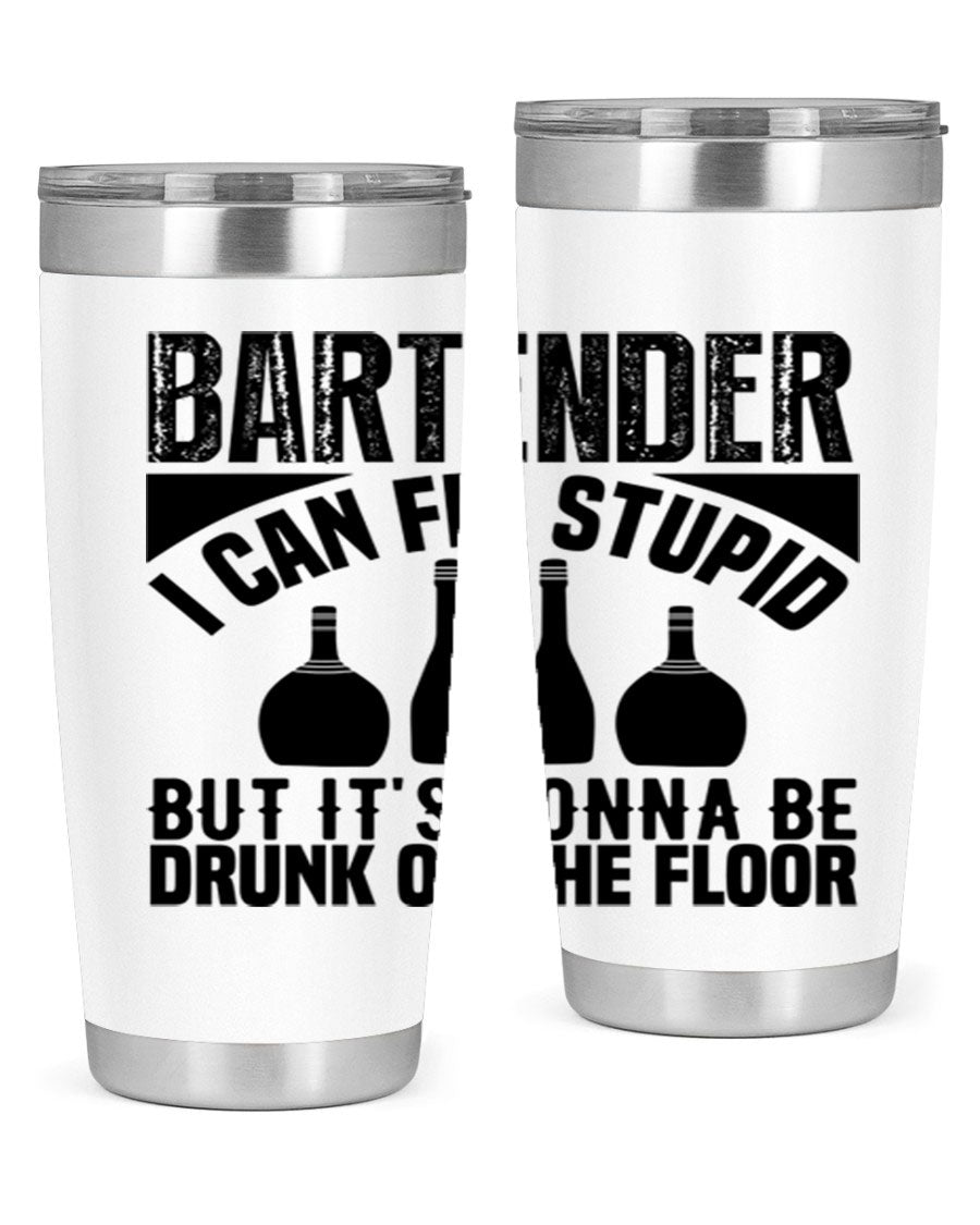 Bartender I Can Fix Style 9# tumbler, a 20oz double wall vacuum stainless steel drink container with a copper lining and a drink-thru lid.
