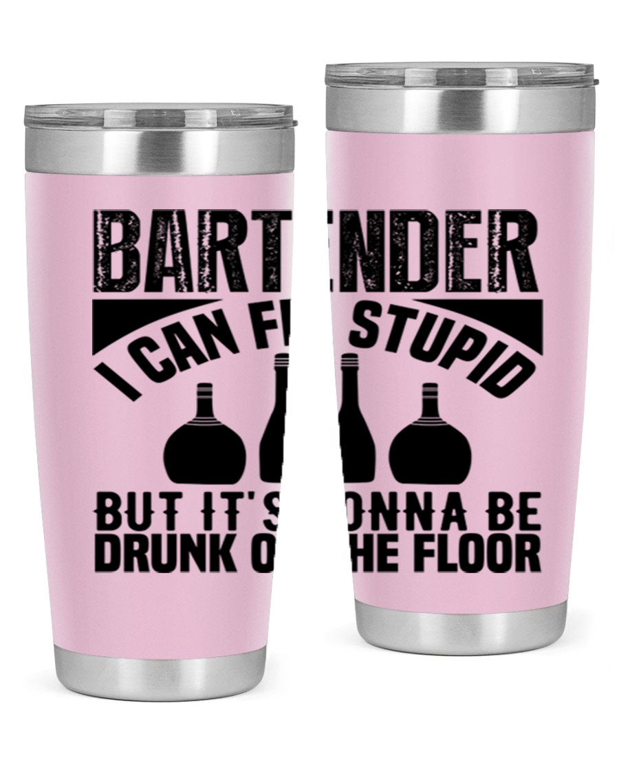 Bartender I Can Fix Style 9# tumbler, a 20oz double wall vacuum stainless steel drink container with a copper lining and a drink-thru lid.