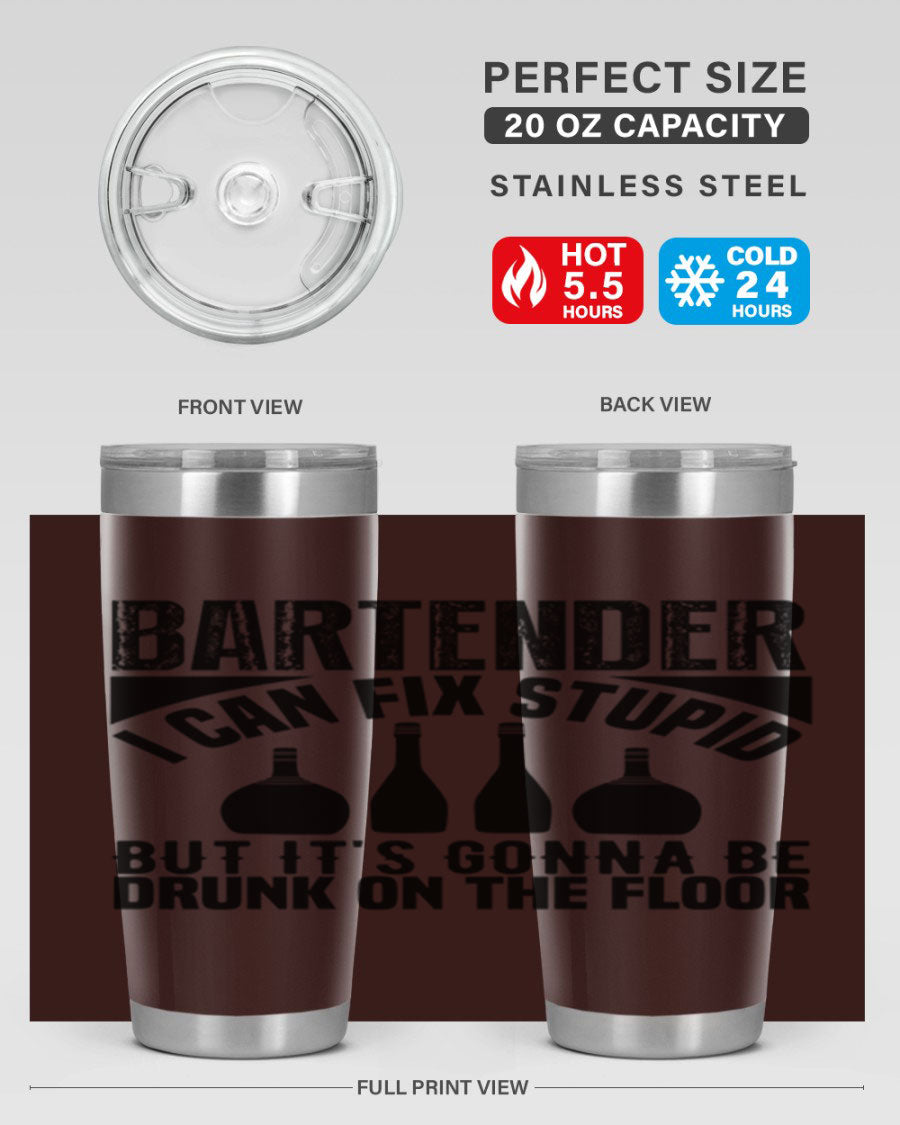 Bartender I Can Fix Style 9# tumbler, a 20oz double wall vacuum stainless steel drink container with a copper lining and a drink-thru lid.