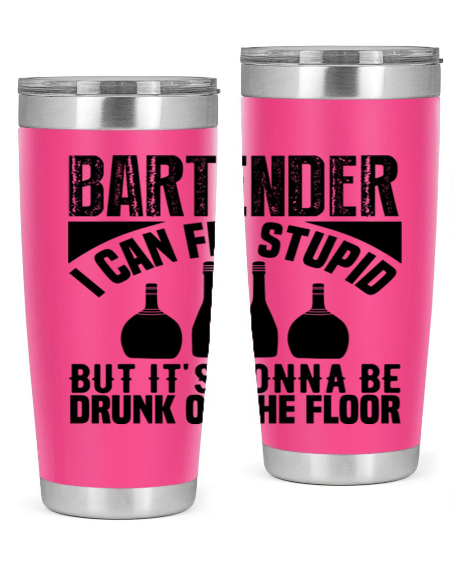 Bartender I Can Fix Style 9# tumbler, a 20oz double wall vacuum stainless steel drink container with a copper lining and a drink-thru lid.