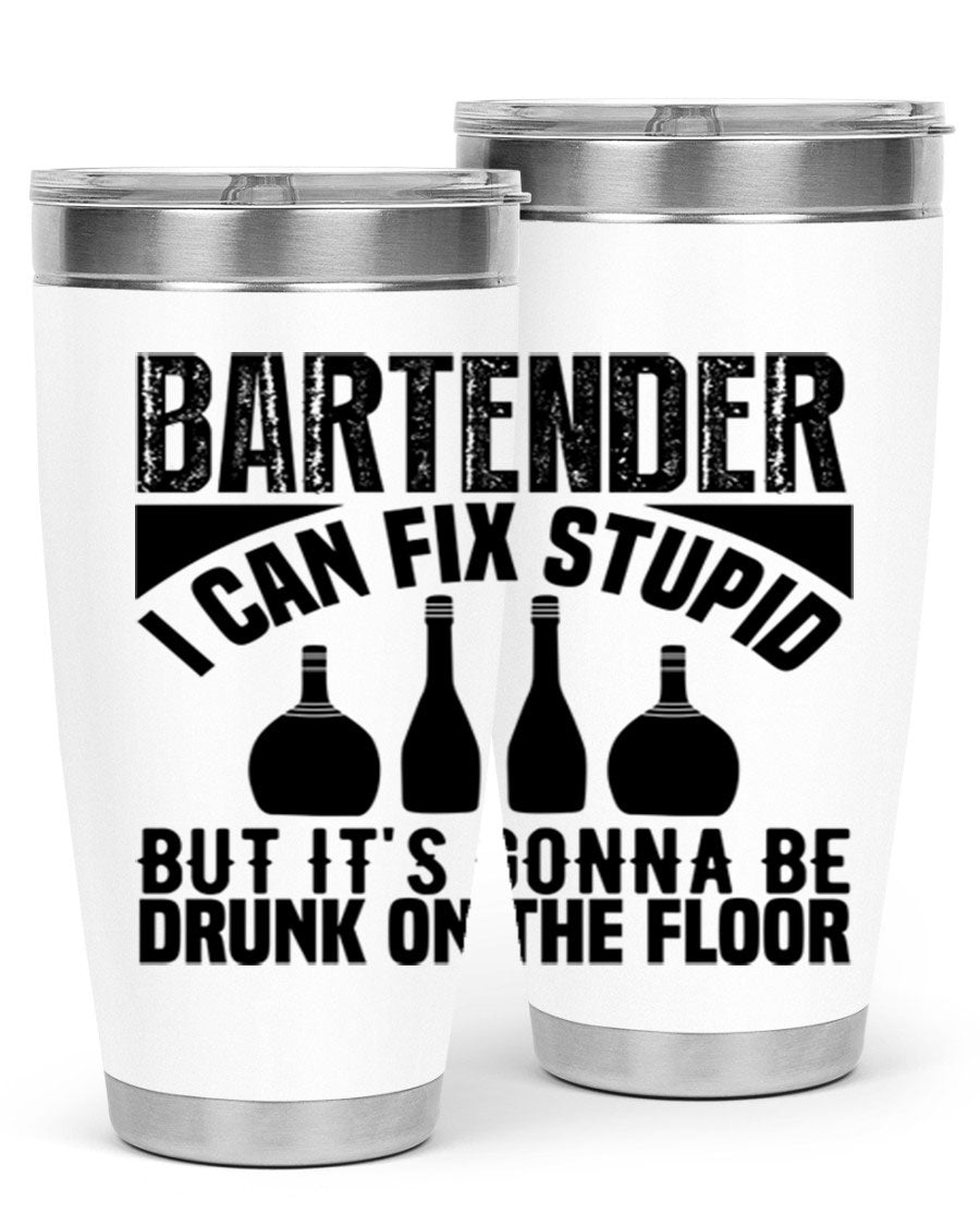 Bartender I Can Fix Style 9# tumbler, a 20oz double wall vacuum stainless steel drink container with a copper lining and a drink-thru lid.
