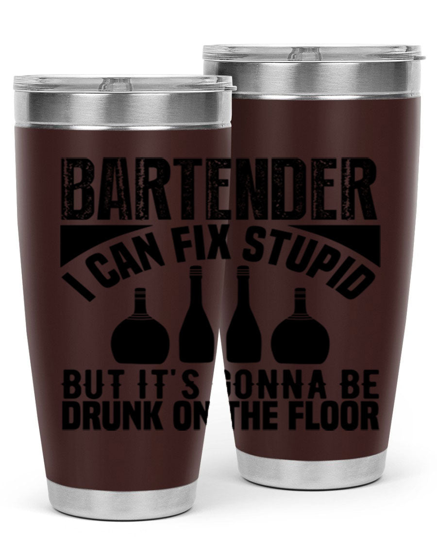 Bartender I Can Fix Style 9# tumbler, a 20oz double wall vacuum stainless steel drink container with a copper lining and a drink-thru lid.