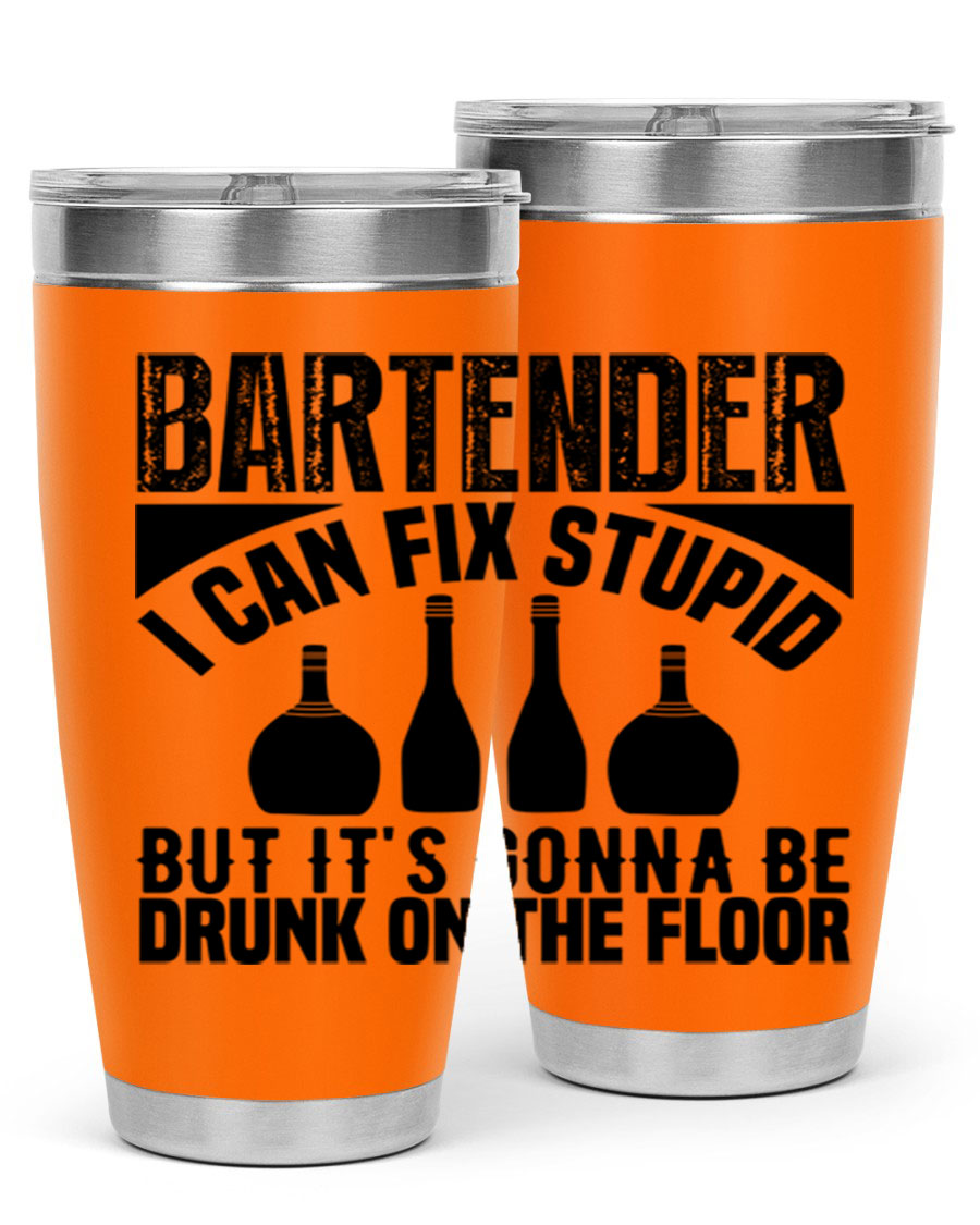 Bartender I Can Fix Style 9# tumbler, a 20oz double wall vacuum stainless steel drink container with a copper lining and a drink-thru lid.