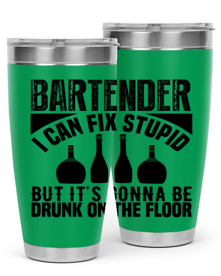 Bartender I Can Fix Style 9# tumbler, a 20oz double wall vacuum stainless steel drink container with a copper lining and a drink-thru lid.