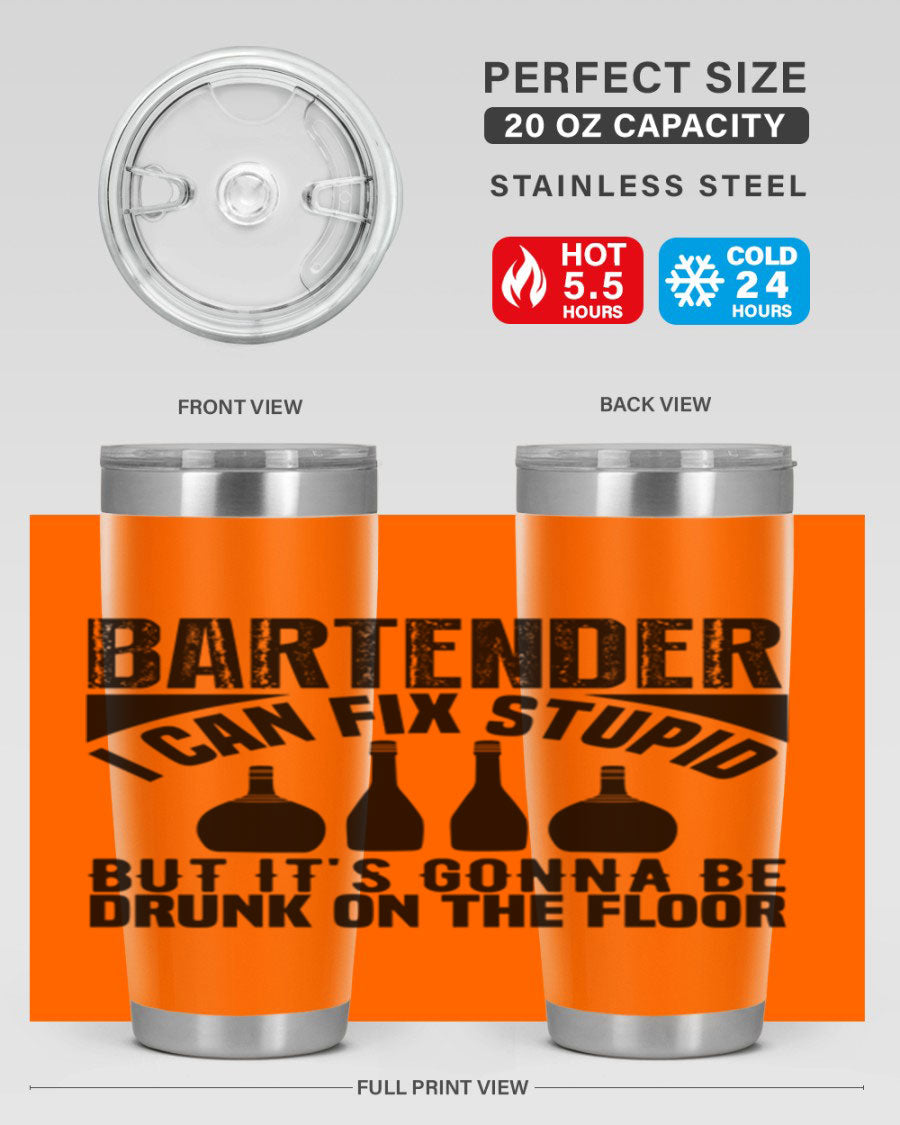 Bartender I Can Fix Style 9# tumbler, a 20oz double wall vacuum stainless steel drink container with a copper lining and a drink-thru lid.
