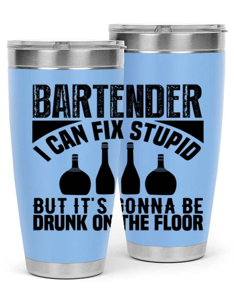 Bartender I Can Fix Style 9# tumbler, a 20oz double wall vacuum stainless steel drink container with a copper lining and a drink-thru lid.