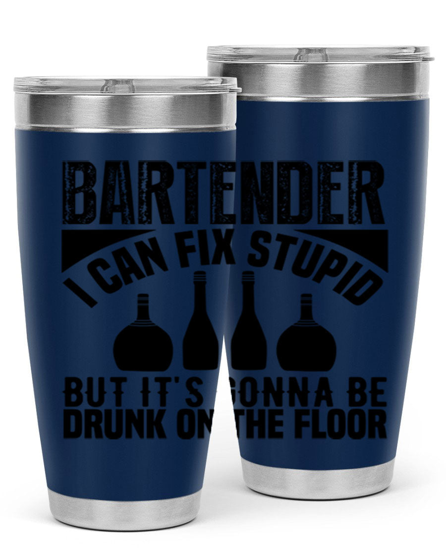 Bartender I Can Fix Style 9# tumbler, a 20oz double wall vacuum stainless steel drink container with a copper lining and a drink-thru lid.