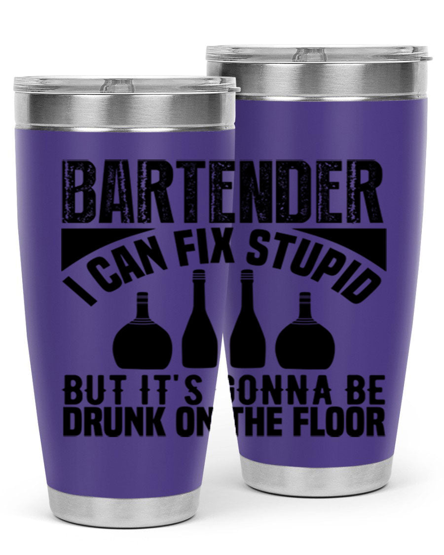 Bartender I Can Fix Style 9# tumbler, a 20oz double wall vacuum stainless steel drink container with a copper lining and a drink-thru lid.