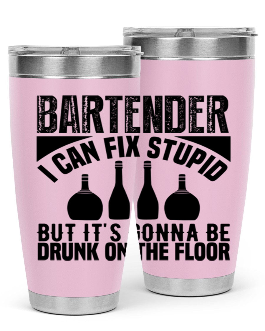 Bartender I Can Fix Style 9# tumbler, a 20oz double wall vacuum stainless steel drink container with a copper lining and a drink-thru lid.