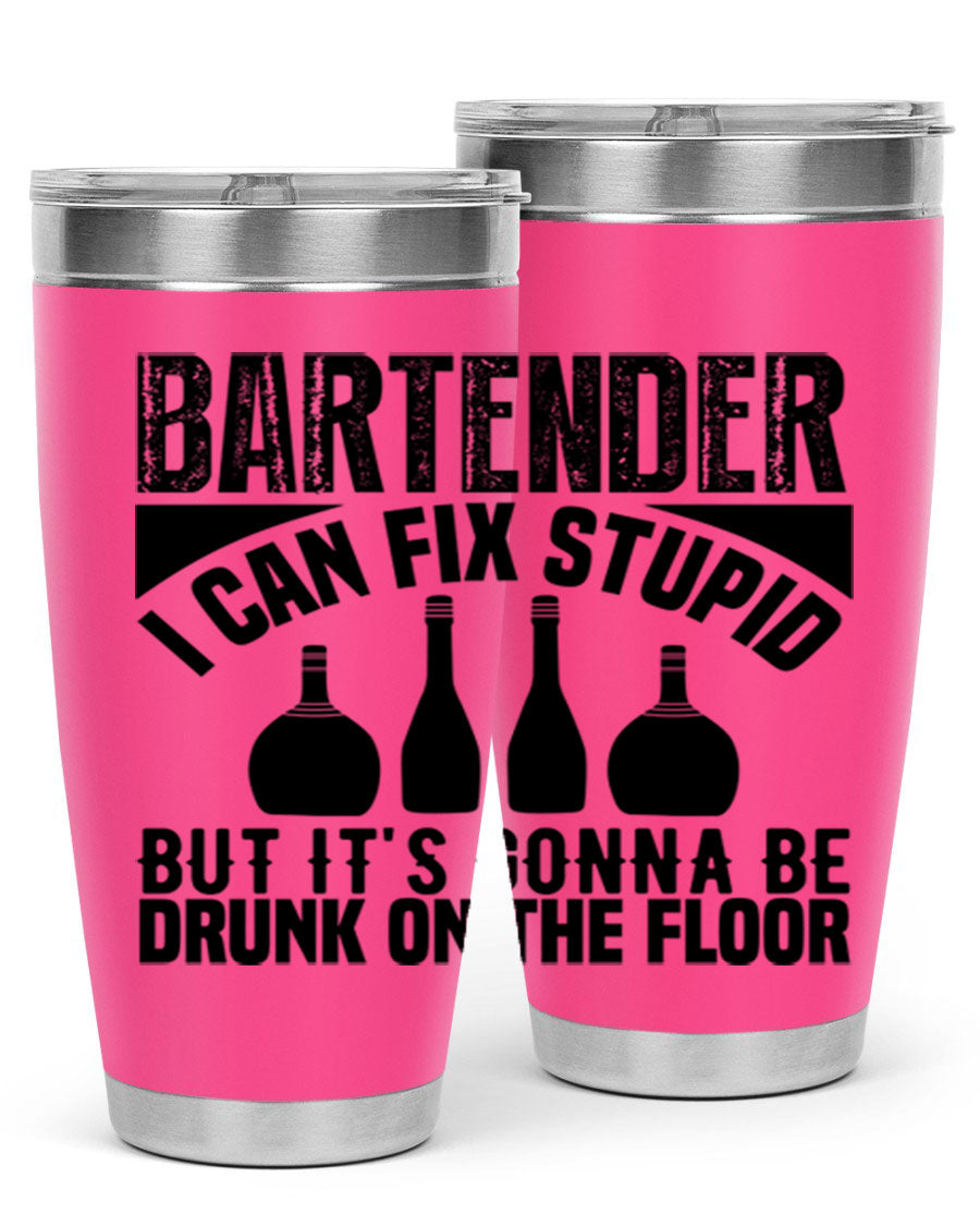Bartender I Can Fix Style 9# tumbler, a 20oz double wall vacuum stainless steel drink container with a copper lining and a drink-thru lid.