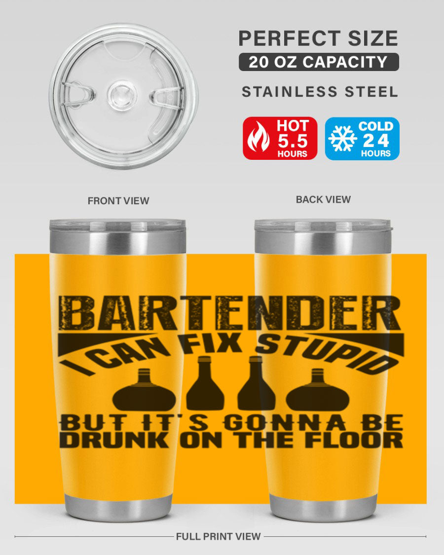 Bartender I Can Fix Style 9# tumbler, a 20oz double wall vacuum stainless steel drink container with a copper lining and a drink-thru lid.