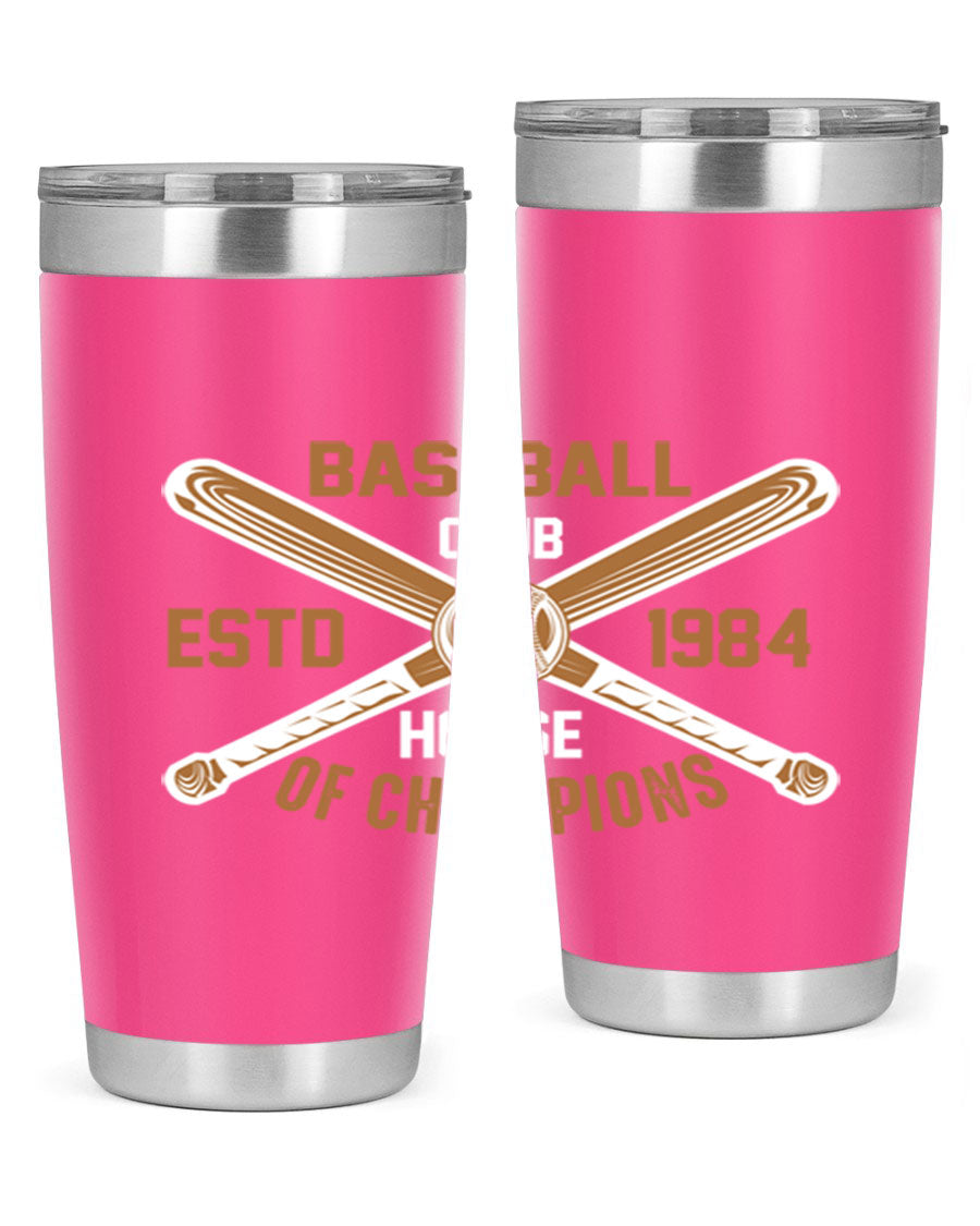 Baseball 1443# Tumbler in stainless steel with a baseball-themed design, showcasing its double wall vacuum insulation and drink-thru lid.