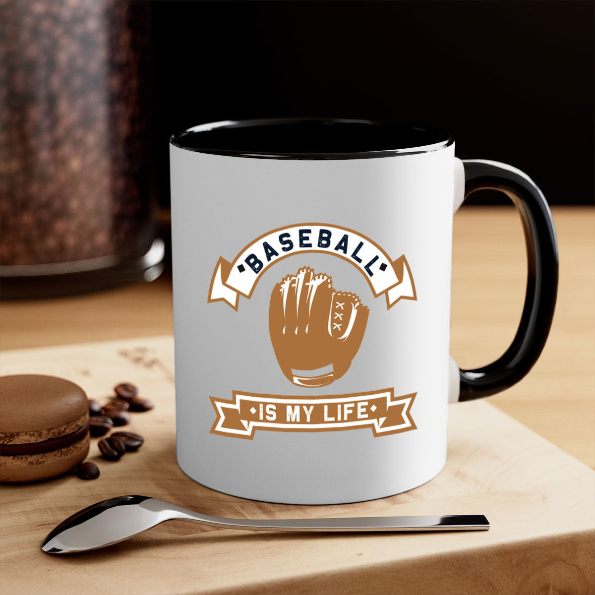 Baseball is 1445# Mug featuring a glossy finish, colored handle, and interior, available in multiple colors and sizes.