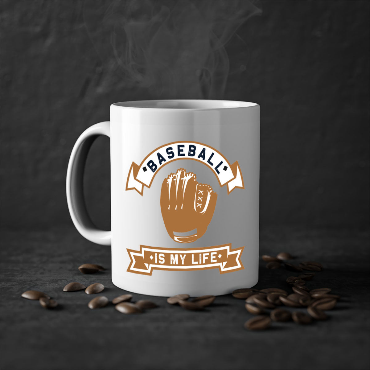 Baseball is 1445# Mug featuring a glossy finish, colored handle, and interior, available in multiple colors and sizes.