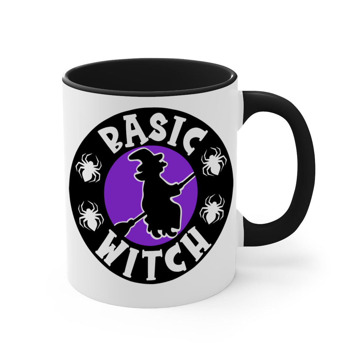 Basic Witch 91# Halloween Mug with colorful handle and glossy finish, available in multiple colors and sizes.