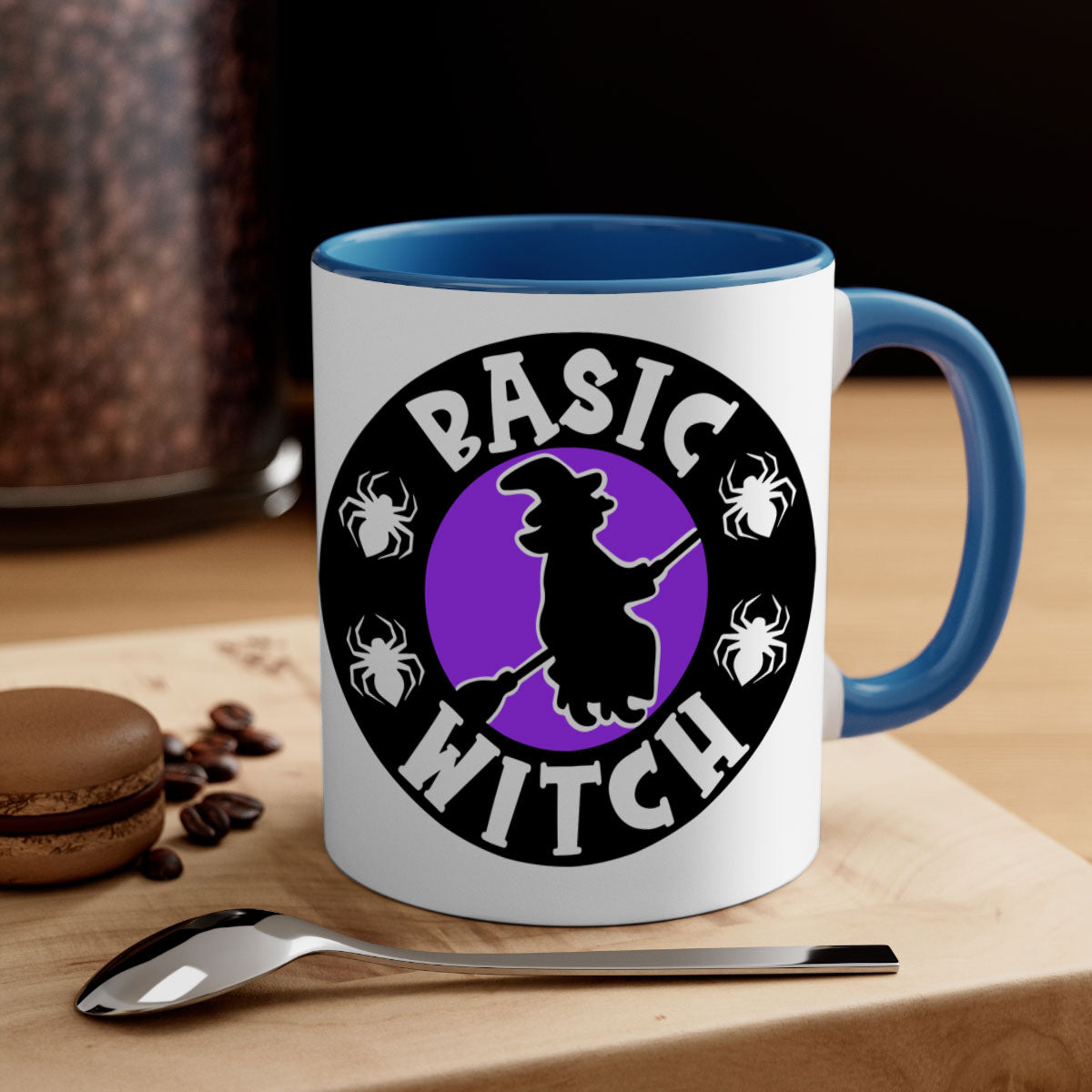 Basic Witch 91# Halloween Mug with colorful handle and glossy finish, available in multiple colors and sizes.