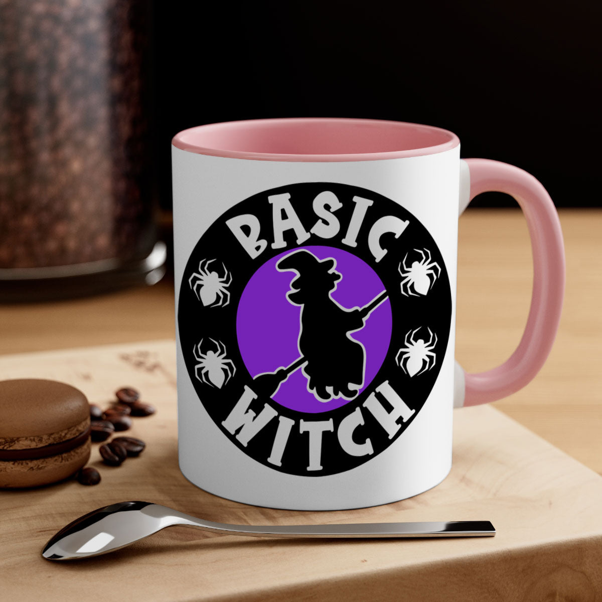 Basic Witch 91# Halloween Mug with colorful handle and glossy finish, available in multiple colors and sizes.