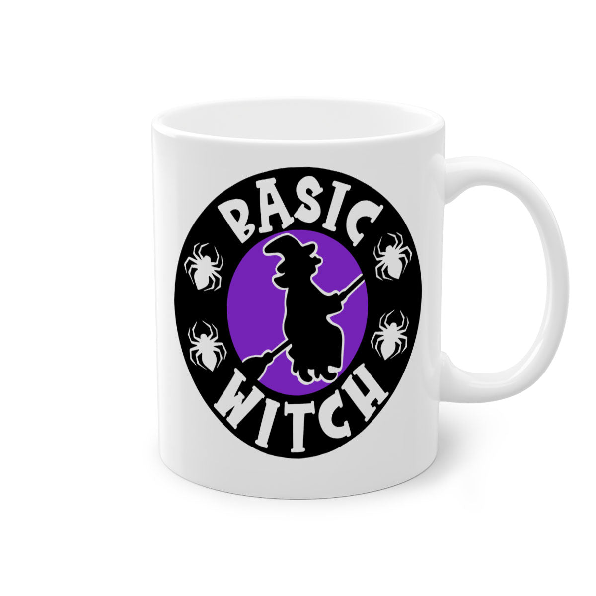 Basic Witch 91# Halloween Mug with colorful handle and glossy finish, available in multiple colors and sizes.