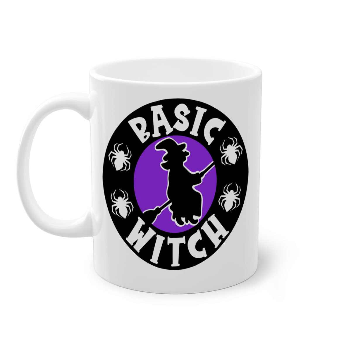 Basic Witch 91# Halloween Mug with colorful handle and glossy finish, available in multiple colors and sizes.