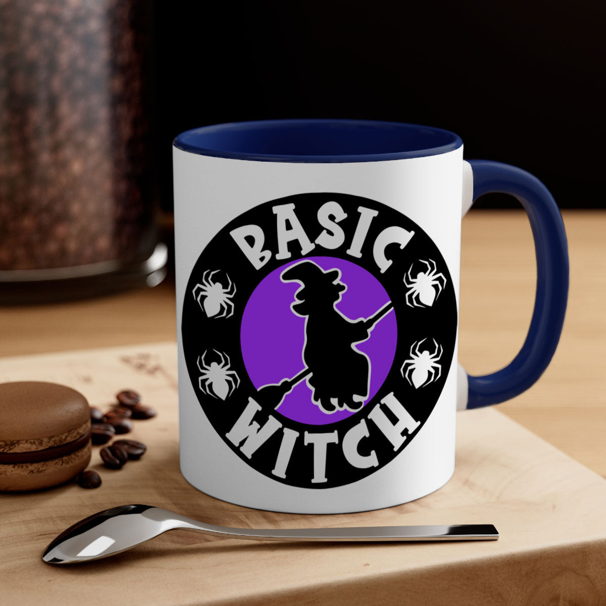 Basic Witch 91# Halloween Mug with colorful handle and glossy finish, available in multiple colors and sizes.