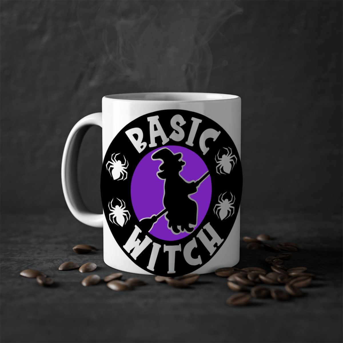 Basic Witch 91# Halloween Mug with colorful handle and glossy finish, available in multiple colors and sizes.