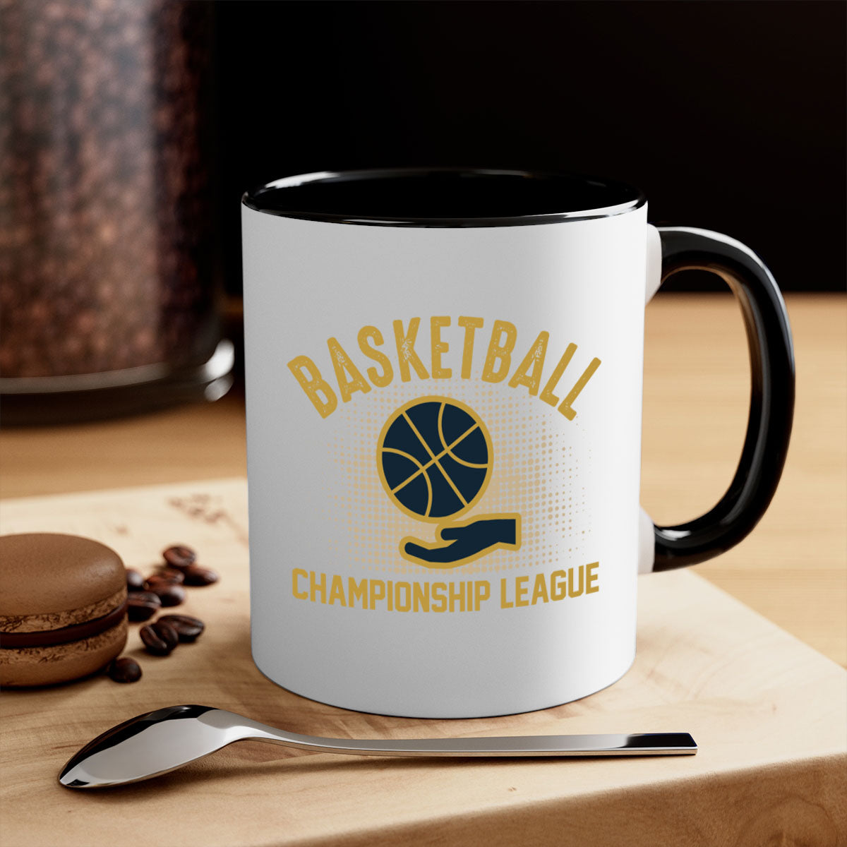 Basket 1442# basketball mug with a glossy finish, featuring a colored handle and interior, available in multiple colors.