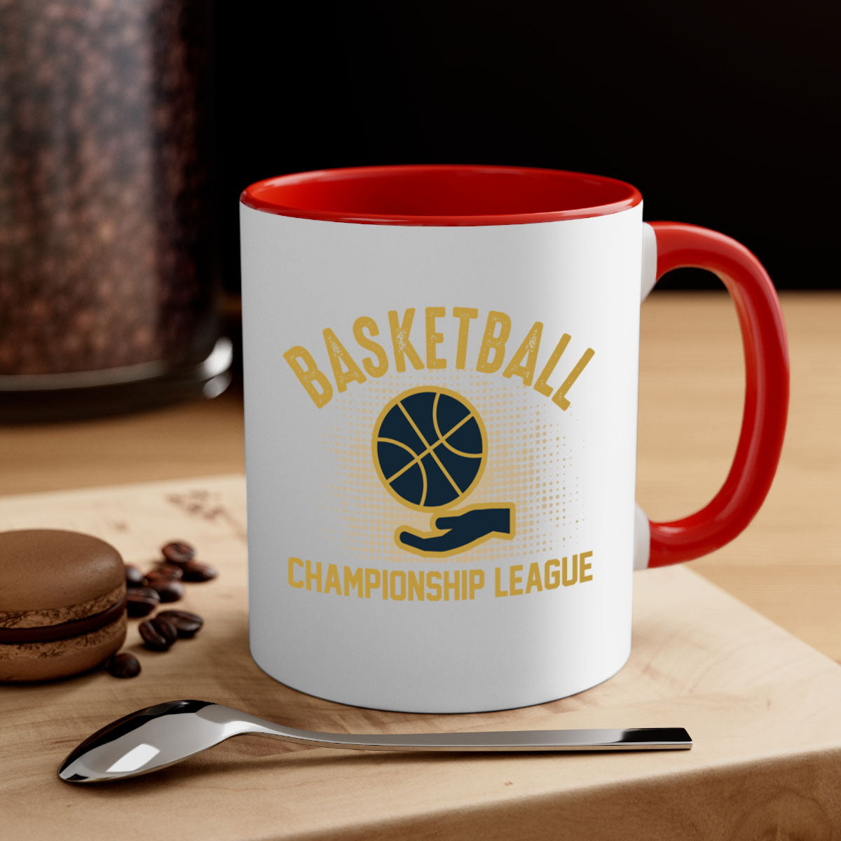 Basket 1442# basketball mug with a glossy finish, featuring a colored handle and interior, available in multiple colors.