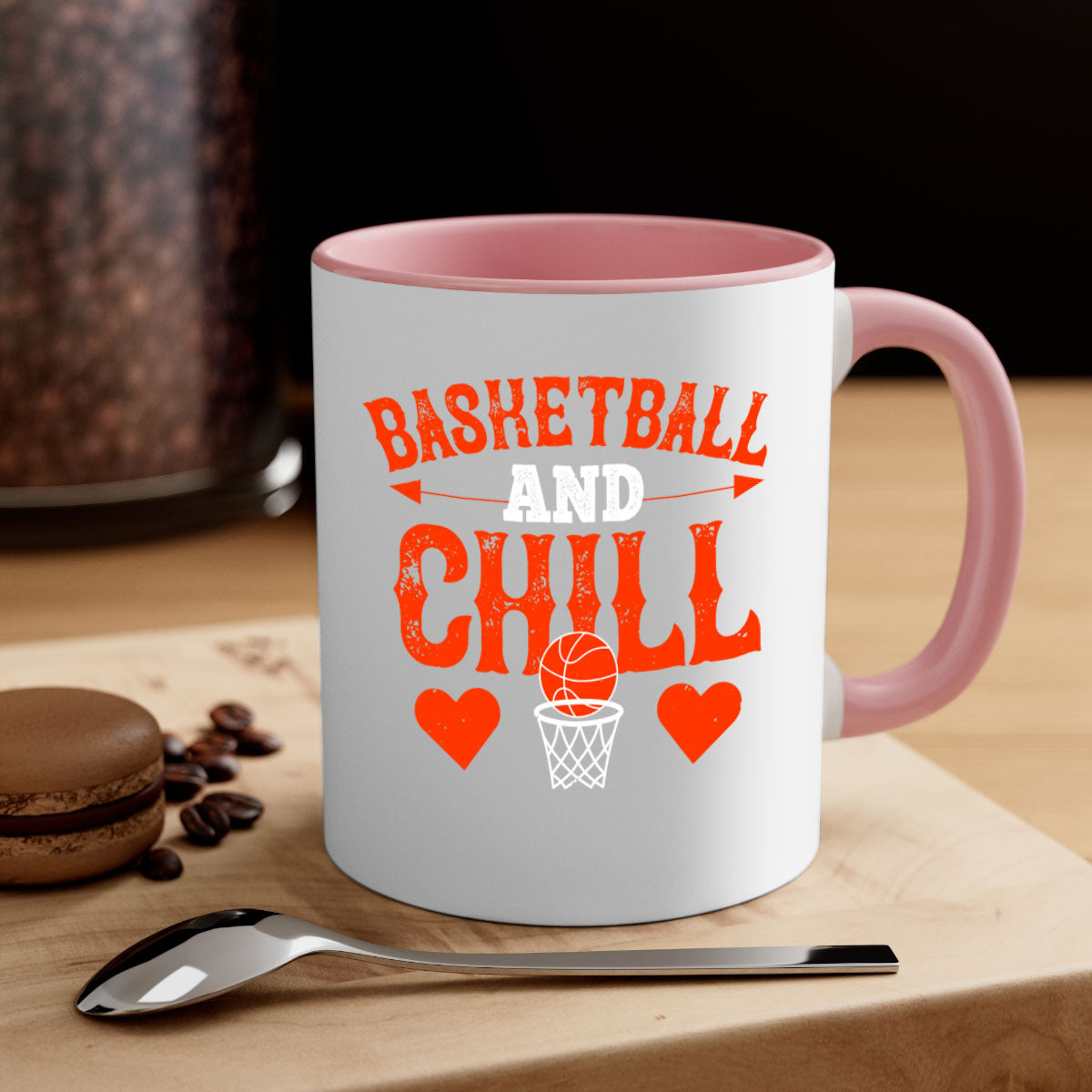 Basketball chill 2234# Mug featuring a glossy finish, colored handle, and interior, available in multiple colors and sizes.