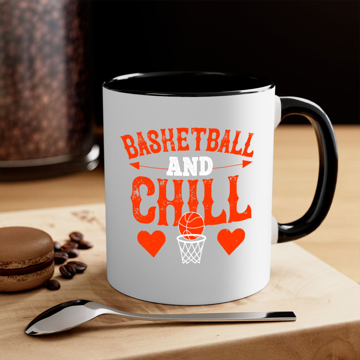 Basketball chill 2234# Mug featuring a glossy finish, colored handle, and interior, available in multiple colors and sizes.