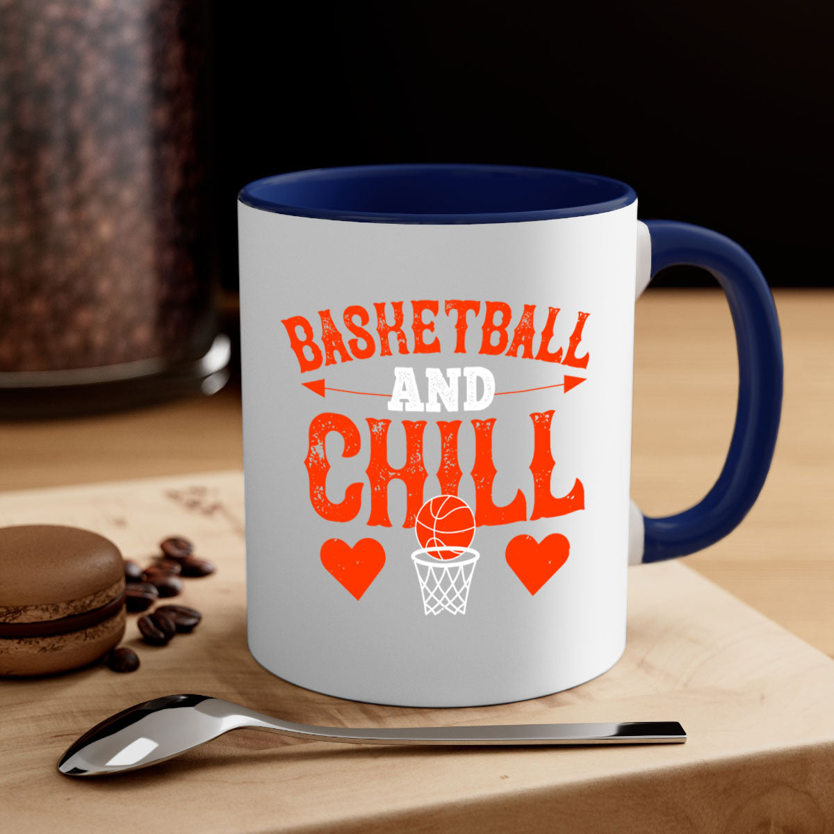 Basketball chill 2234# Mug featuring a glossy finish, colored handle, and interior, available in multiple colors and sizes.
