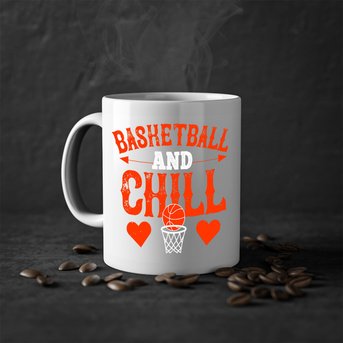 Basketball chill 2234# Mug featuring a glossy finish, colored handle, and interior, available in multiple colors and sizes.