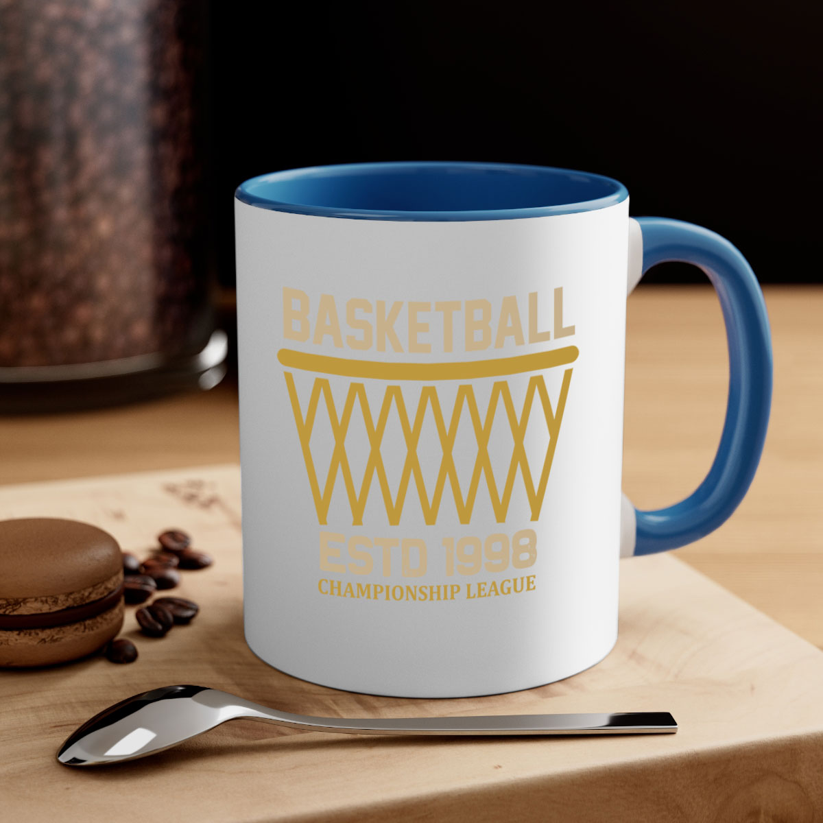 Basketball estd 1437# Mug with colored handle and glossy finish, available in multiple colors.