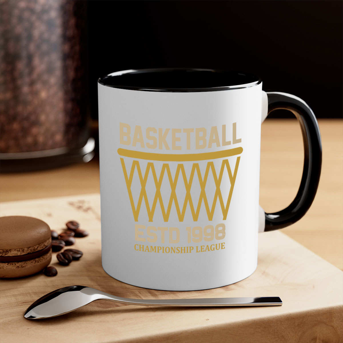Basketball estd 1437# Mug with colored handle and glossy finish, available in multiple colors.