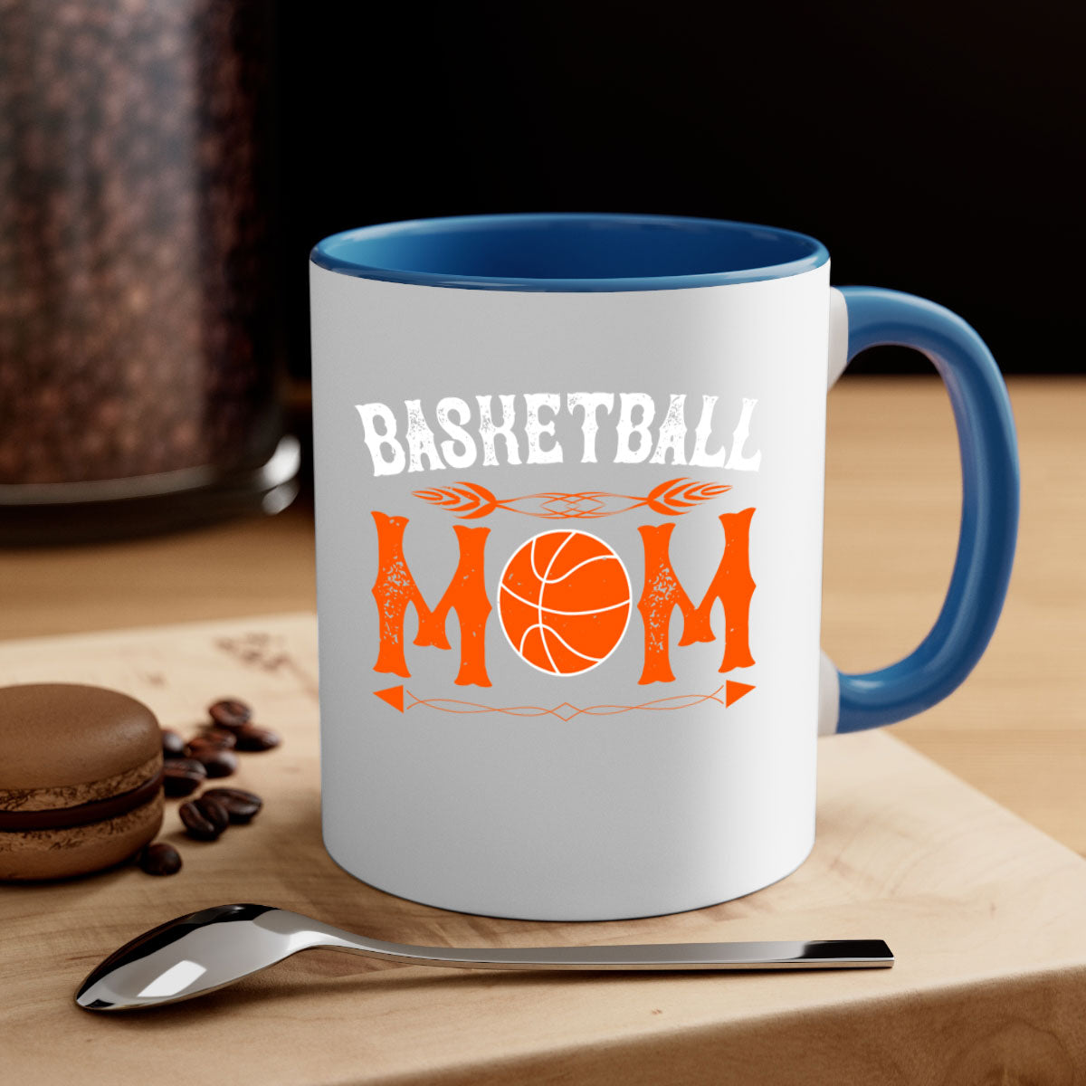 Basketball Mom Mug featuring a glossy finish, colored handle, and interior, available in multiple colors and sizes.