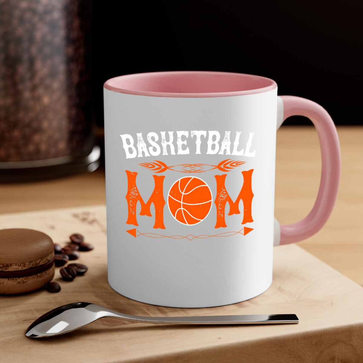 Basketball Mom Mug featuring a glossy finish, colored handle, and interior, available in multiple colors and sizes.