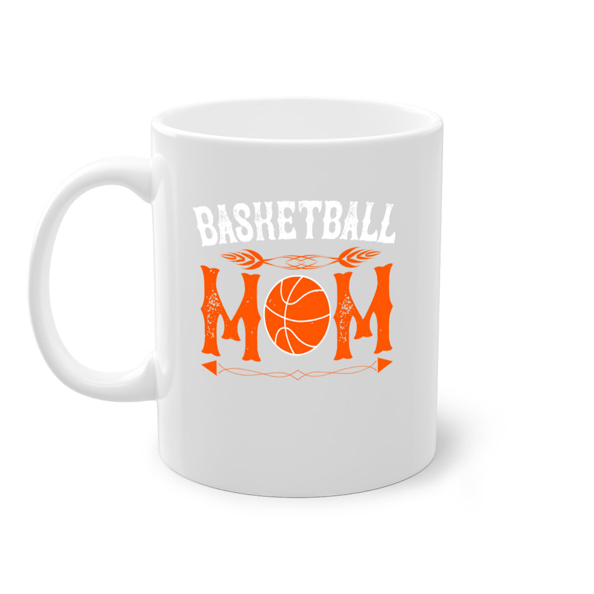 Basketball Mom Mug featuring a glossy finish, colored handle, and interior, available in multiple colors and sizes.