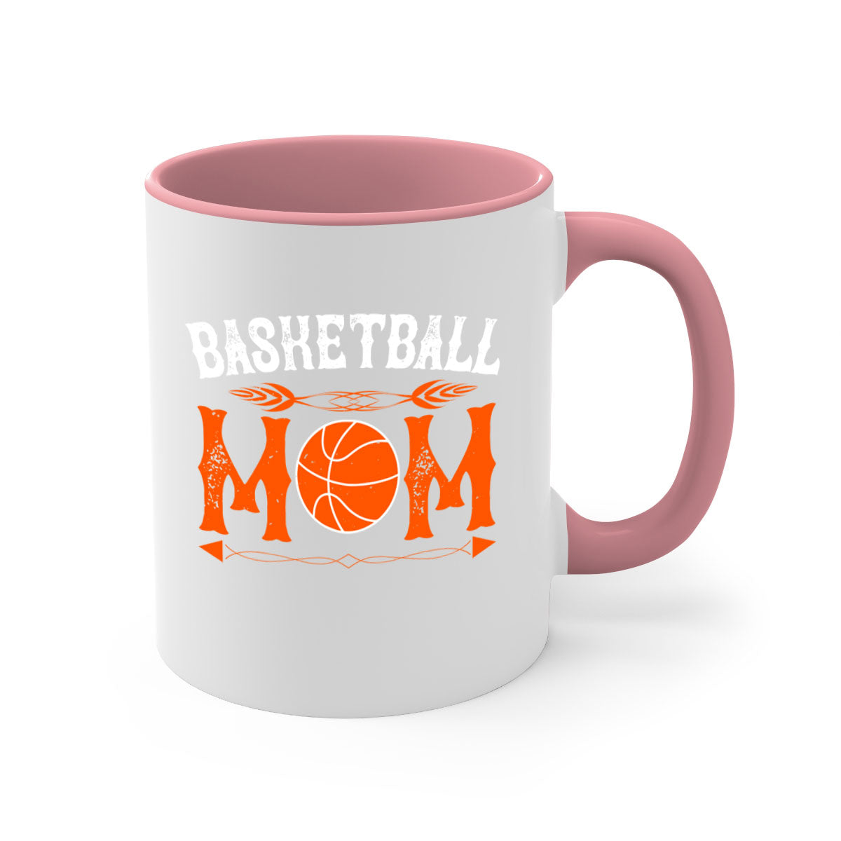 Basketball Mom Mug featuring a glossy finish, colored handle, and interior, available in multiple colors and sizes.