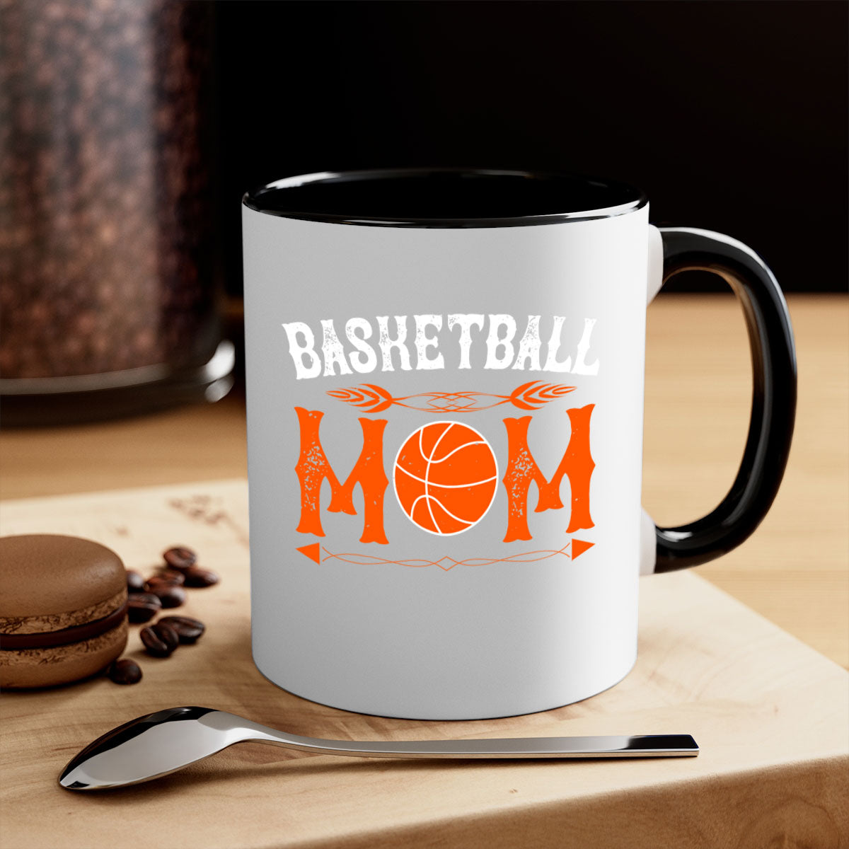 Basketball Mom Mug featuring a glossy finish, colored handle, and interior, available in multiple colors and sizes.