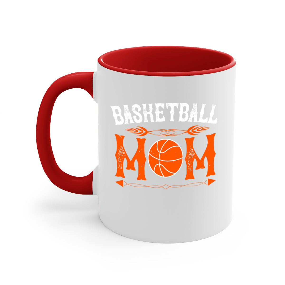 Basketball Mom Mug featuring a glossy finish, colored handle, and interior, available in multiple colors and sizes.