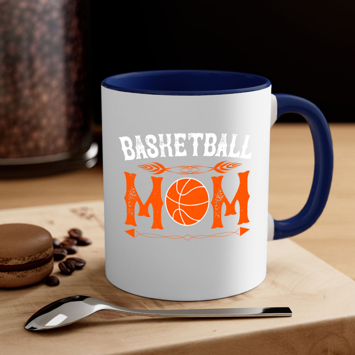 Basketball Mom Mug featuring a glossy finish, colored handle, and interior, available in multiple colors and sizes.